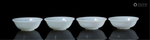 FOUR CHINESE CELADON JADE BOWLS