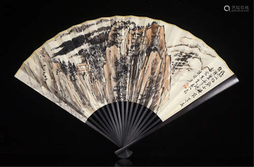 CHINESE FAN PAINTING OF MOUNTAIN VIEWS