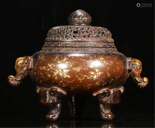 CHINESE BRONZE ELEPHANT TRUNK FEET LIDDED CENSER