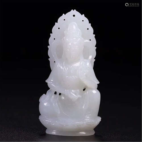 CHINESE WHITE JADE SEATED GUANYIN