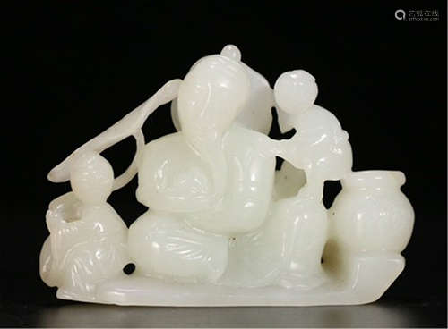 CHINESE JADE BOY AND MAN TABLE ITEM