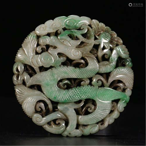 CHINESE JADEITE PHOENIX ROUND PLAQUE