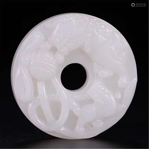 CHINESE WHITE JADE BEAST BI DISK PLAQUE