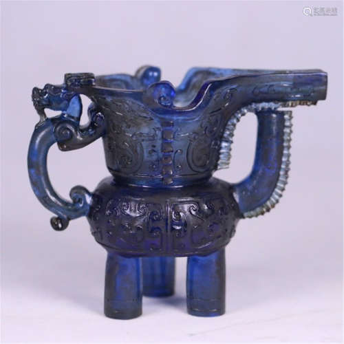 CHINESE BLUE PEKING GLASS JUE CUP