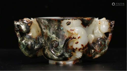 CHINESE ANCIENT JADE BEAST CUP
