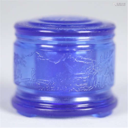 CHINESE BLUE PEKING GLASS ARCHER RING CASE