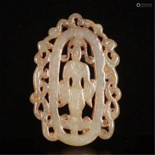 CHINESE ANCIENT JADE FIGURE PLAQUE