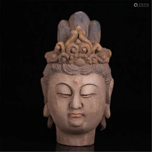 CHINESE COLOR PAINTED NANMU GUANYIN HEAD