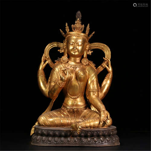 TIBETAN GILT BRONZE SEATED BUDDHA