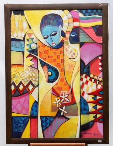 Bob Aiwerioba (geb. 1967)Compositie met figuur; doek; 140 x 100 cm.; gesign. r.o., '07; Herkomst: