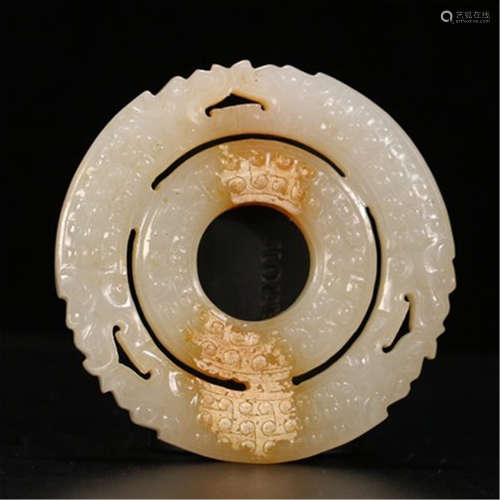 CHINESE NEPHRITE JADE ROUND PLAQUE