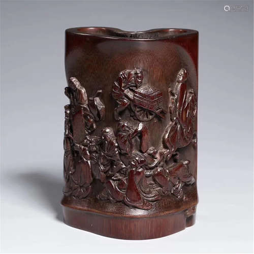 CHINESE BAMBOO MAN IN MOUNTAIN BRUSH POT