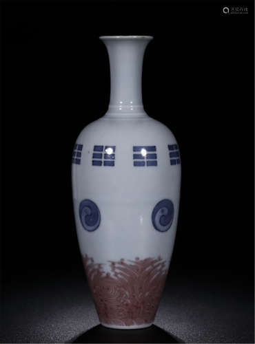 CHINESE PORCELAIN BLUE AND WHITE RED UNDER GLAZE VASE