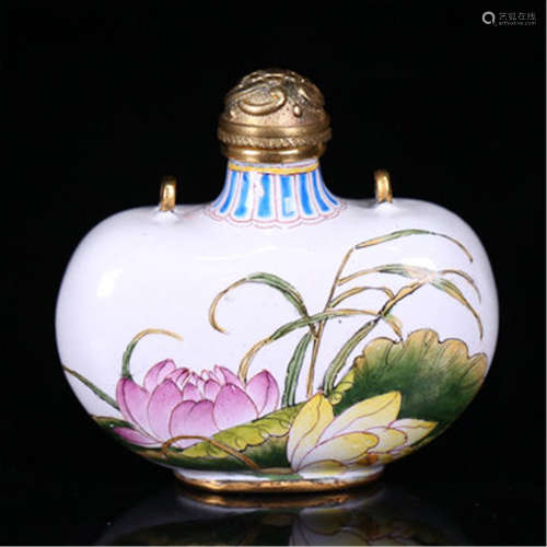 CHINESE ENAMEL BIRD AND FLOWER SNUFF BOTTLE