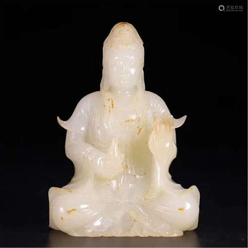 CHINESE WHITE JADE SEATED GUANYIN