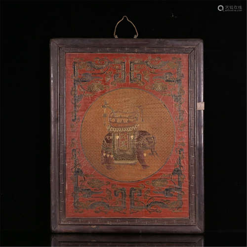 CHINESE ROSEWOOD LACQUER ELEPHANT WALL PLAQUE