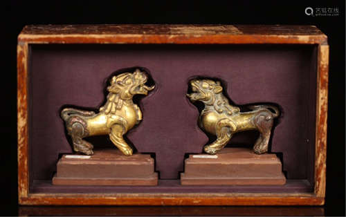 PAIR OF CHINESE GILT BRONZE LIONS