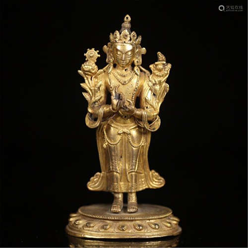 CHINESE GILT BRONZE STANDING GUANYIN