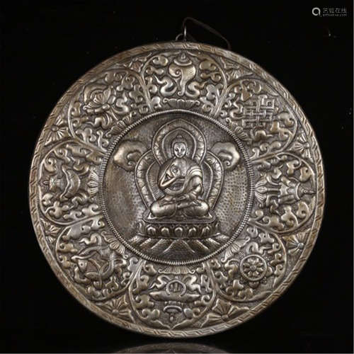 TIBETAN SILVER BUDDHIST PLAQUE