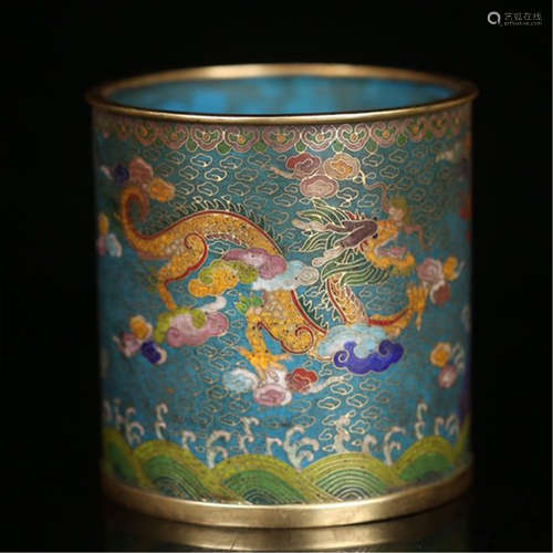 CHINESE CLOISONNE DRAGON BRUSH POT