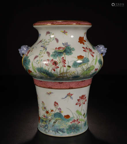 CHINESE PORCELAIN FAMILLE ROSE LOTUS WATER JAR