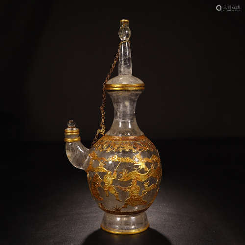 CHINESE GOLD MOUNTED ROCK CRYSTAL KETTLE