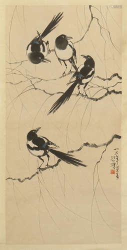 CHINESE SCROLL PAINTING OF BRID ON TREE