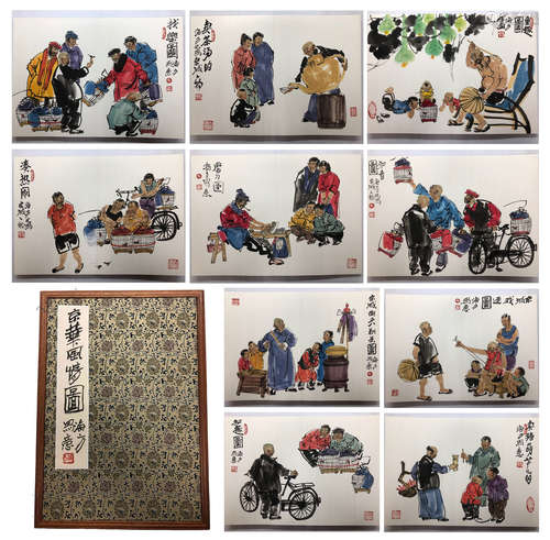 TWEELVE PAGES OF CHINESE ALBUM PAINTING OF FIGURES