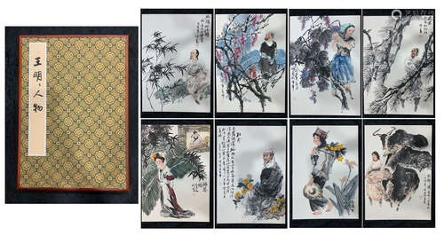 TWEELVE PAGES OF CHINESE ALBUM PAINTING OF FIGURES