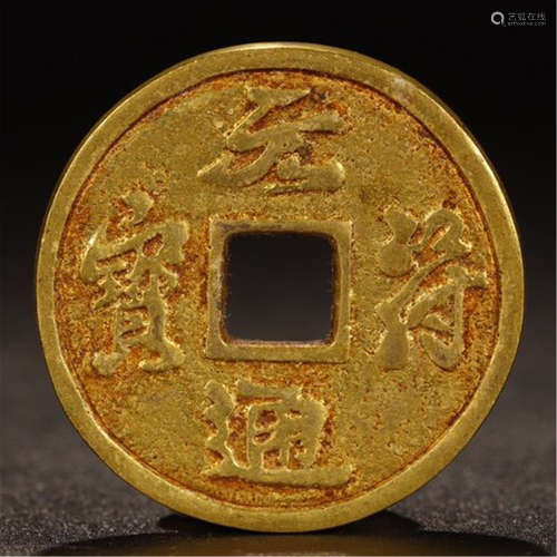 CHINESE GILT BRONZE COIN