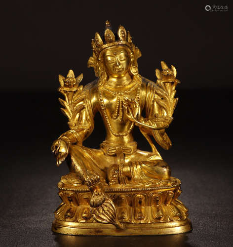 TIBETAN GILT BRONZE SEATED TARA