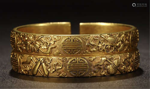 PAIR OF CHINESE GILT SILVER BANGLES