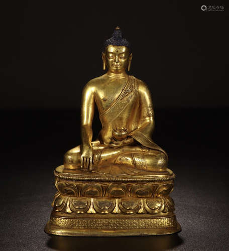 CHINESE GILT BRONZE SEATED BUDDHA