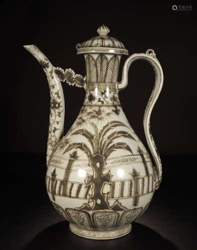 CHINESE PORCELAIN RED UNDER GLAZE KETTLE