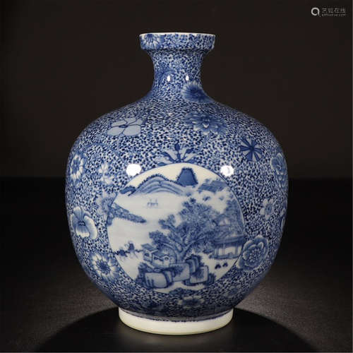 CHINESE PORCELAIN BLUE AND WHITE MOUNTAIN VIEWS WATER POT