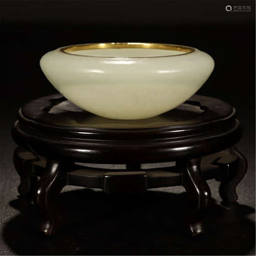 CHINESE GOLD MOUNTED YELLOW JADE BOWL