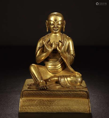 CHINESE GILT BRONZE SEATED LOHAN