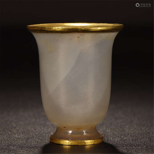 CHINESE GOLD MOUNTED AGATE CUP