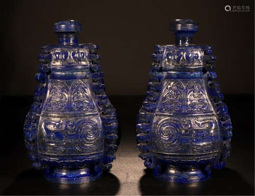 PAIR OF CHINESE LAPIS LIDDED VASES