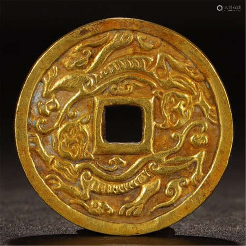 CHINESE GILT BRONZE DRAGON COIN