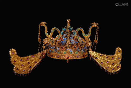 CHINESE GILT SILVER ENAMEL QUEEN CROWN