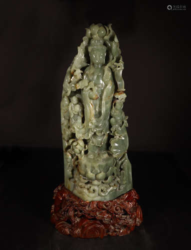 CHINESE SPINACH JADE STANDING GUANYIN