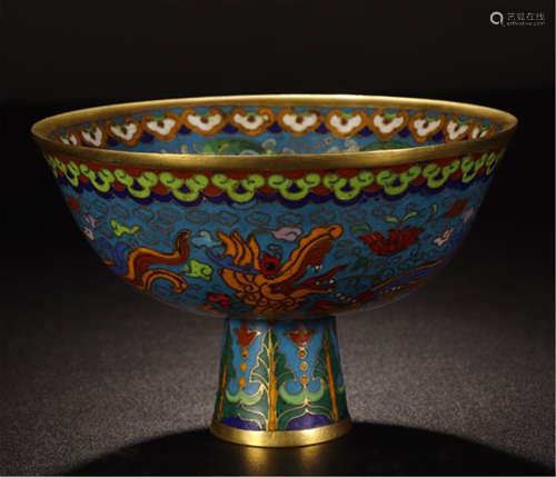 CHINESE CLOISONNE BRID AND FLOWER STEM BOWL