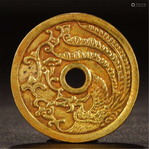 CHINESE GILT BRONZE PHOENIX COIN