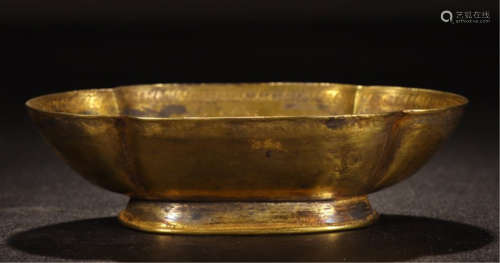 CHINESE GILT BRONZE FLOWER SHAPED BOWL