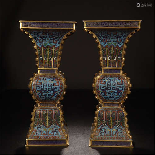 PAIR OF CHINESE CLOISONNE GU VASES