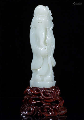 CHINESE WHITE JADE STANDING GOD OF LENGIVITY