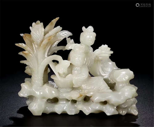 CHINESE GREY JADE BEAUTY IN GARDEN TABLE ITEM