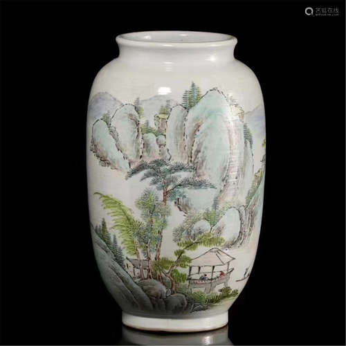 CHINESE PORCELAIN FAMILLE ROSE MOUNTAIN VIEWS VASE