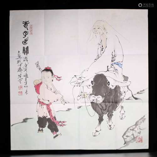 CHINESE SCROLL PAINTING OF OLD MAN AND BOY